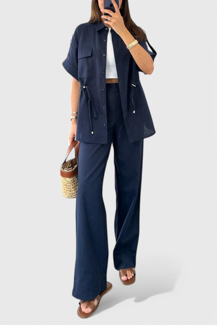 Conjunto de dos piezas Lani Relaxed Fit con camisa y pantalón LuvaModa
