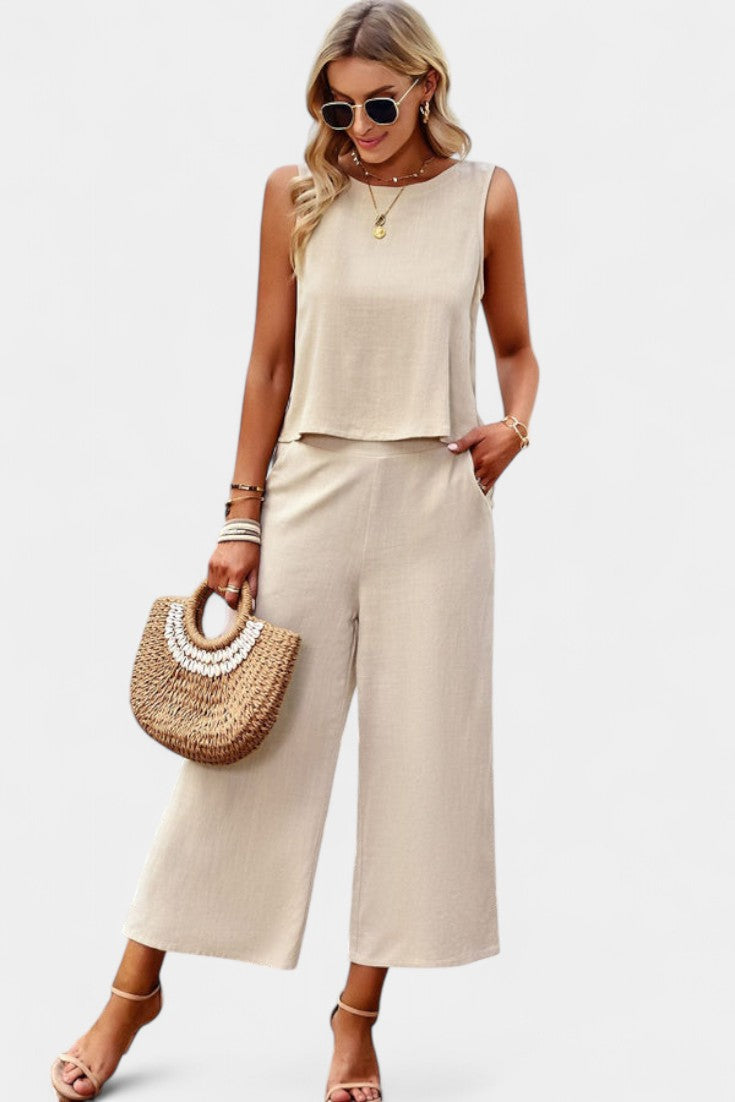 Conjunto Lavinia Boho con top vaporoso y pantalones cortos en lino y algodón LuvaModa
