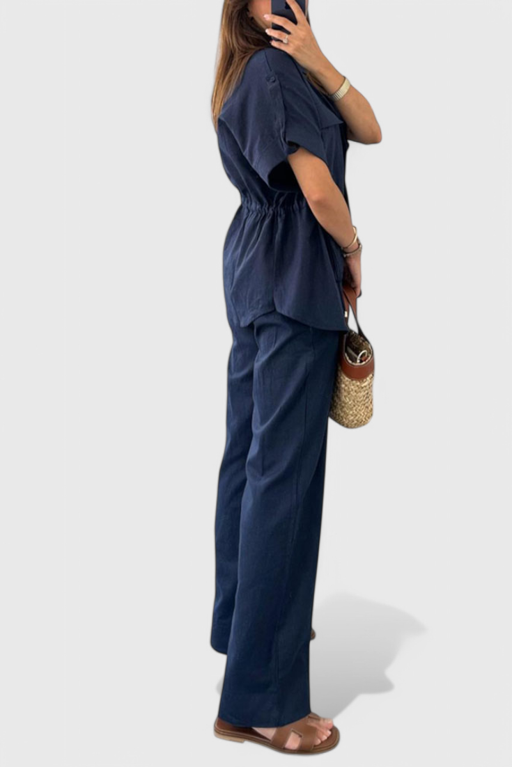 Conjunto de dos piezas Lani Relaxed Fit con camisa y pantalón LuvaModa