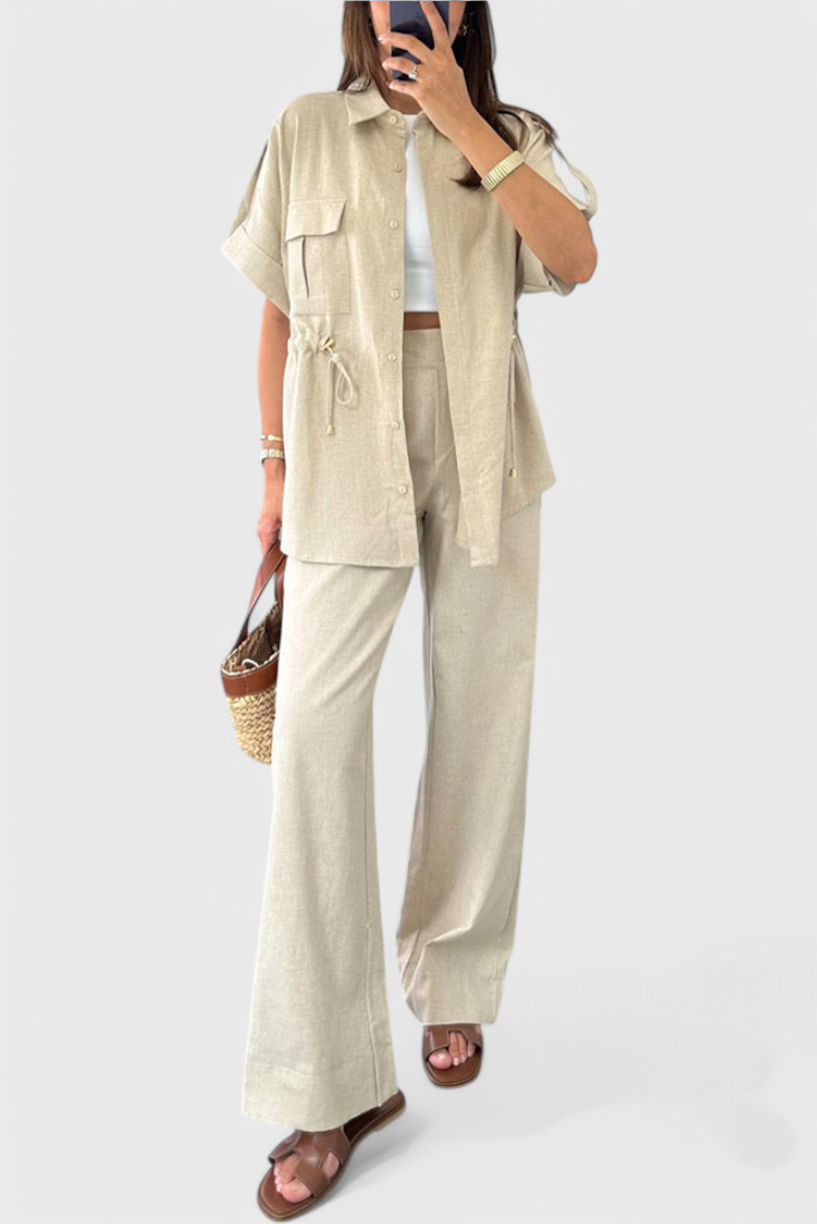 Conjunto de dos piezas Lani Relaxed Fit con camisa y pantalón LuvaModa