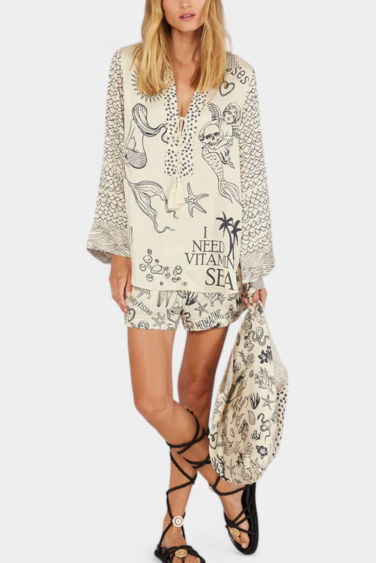 Conjunto de camisa estampada Amalia y pantalón corto elástico LuvaModa