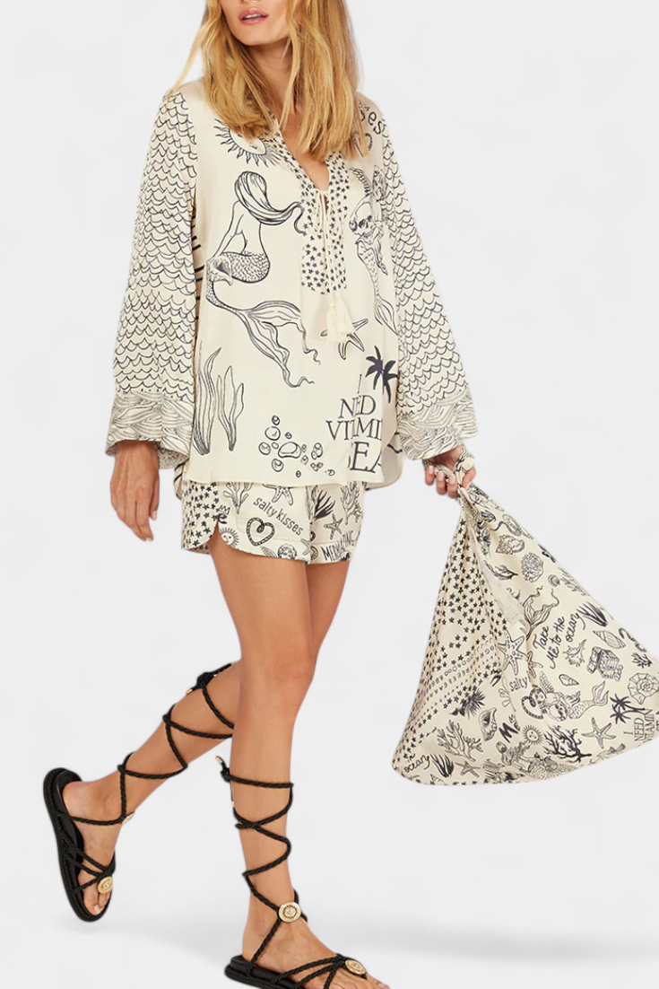 Conjunto de camisa estampada Amalia y pantalón corto elástico LuvaModa