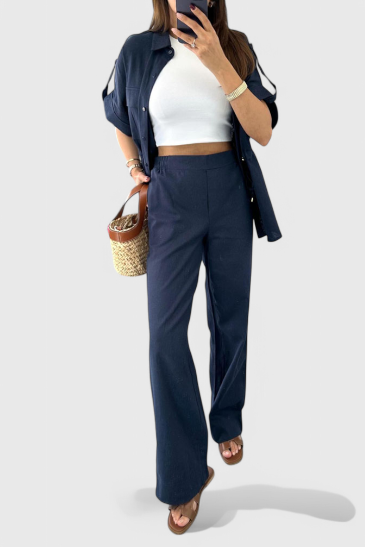 Conjunto de dos piezas Lani Relaxed Fit con camisa y pantalón LuvaModa