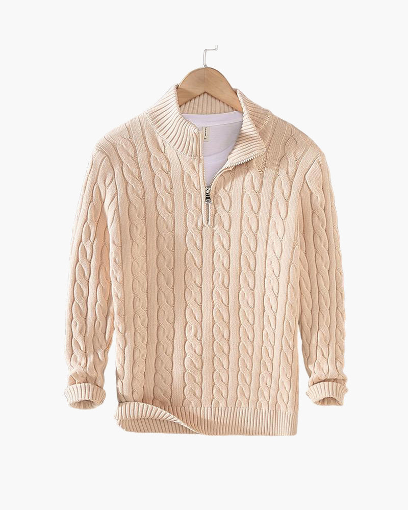 Solan | Jersey de hombre con media cremallera y tejido trenzado LuvaModa