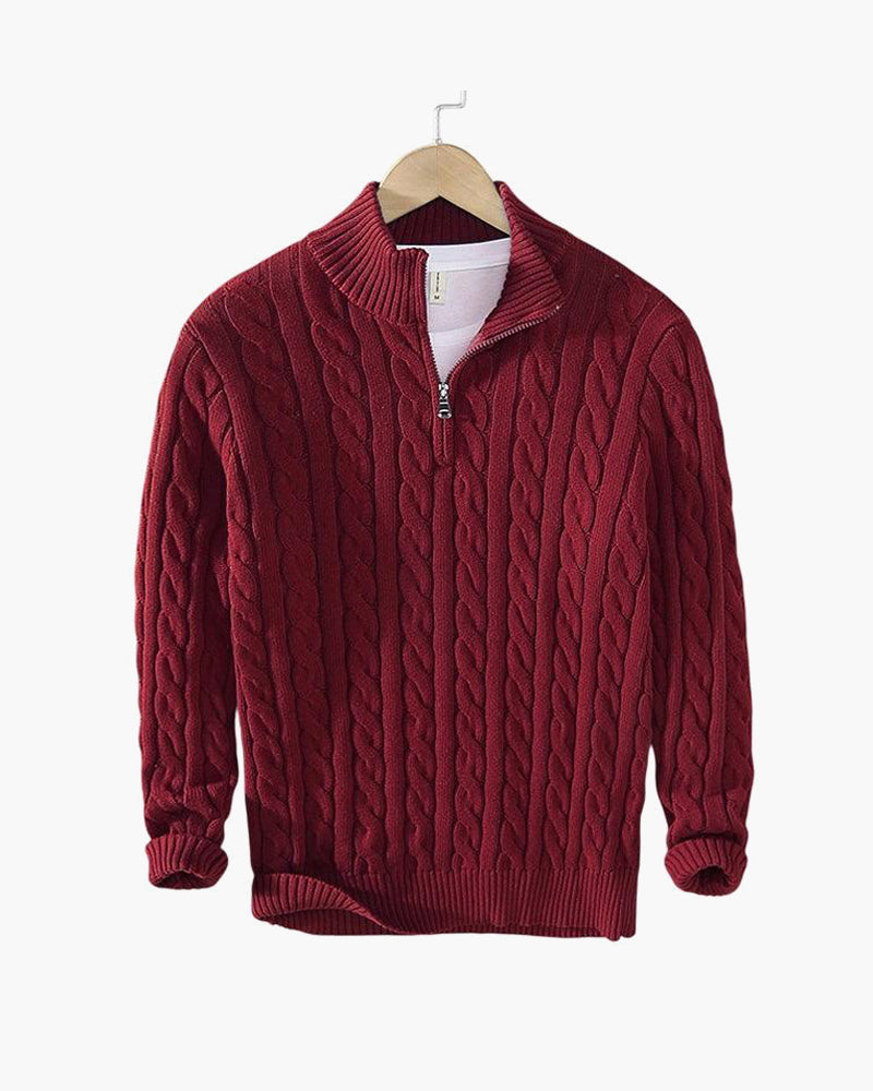 Solan | Jersey de hombre con media cremallera y tejido trenzado LuvaModa