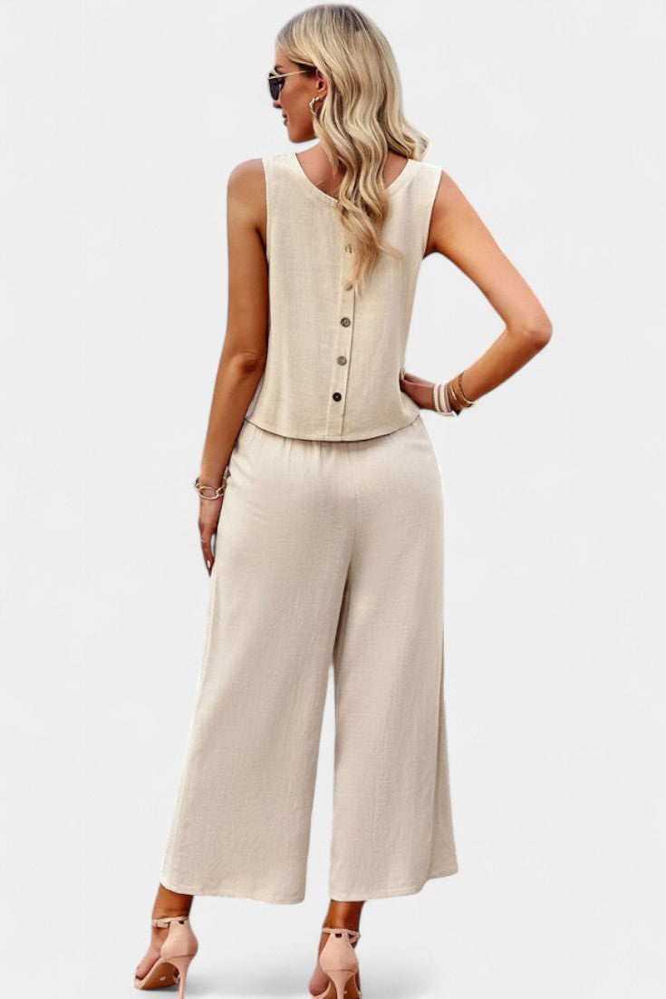 Conjunto Lavinia Boho con top vaporoso y pantalones cortos en lino y algodón LuvaModa