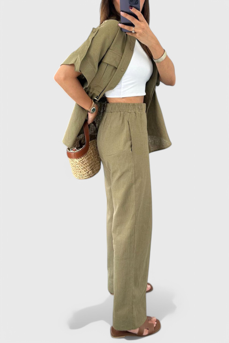 Conjunto de dos piezas Lani Relaxed Fit con camisa y pantalón LuvaModa