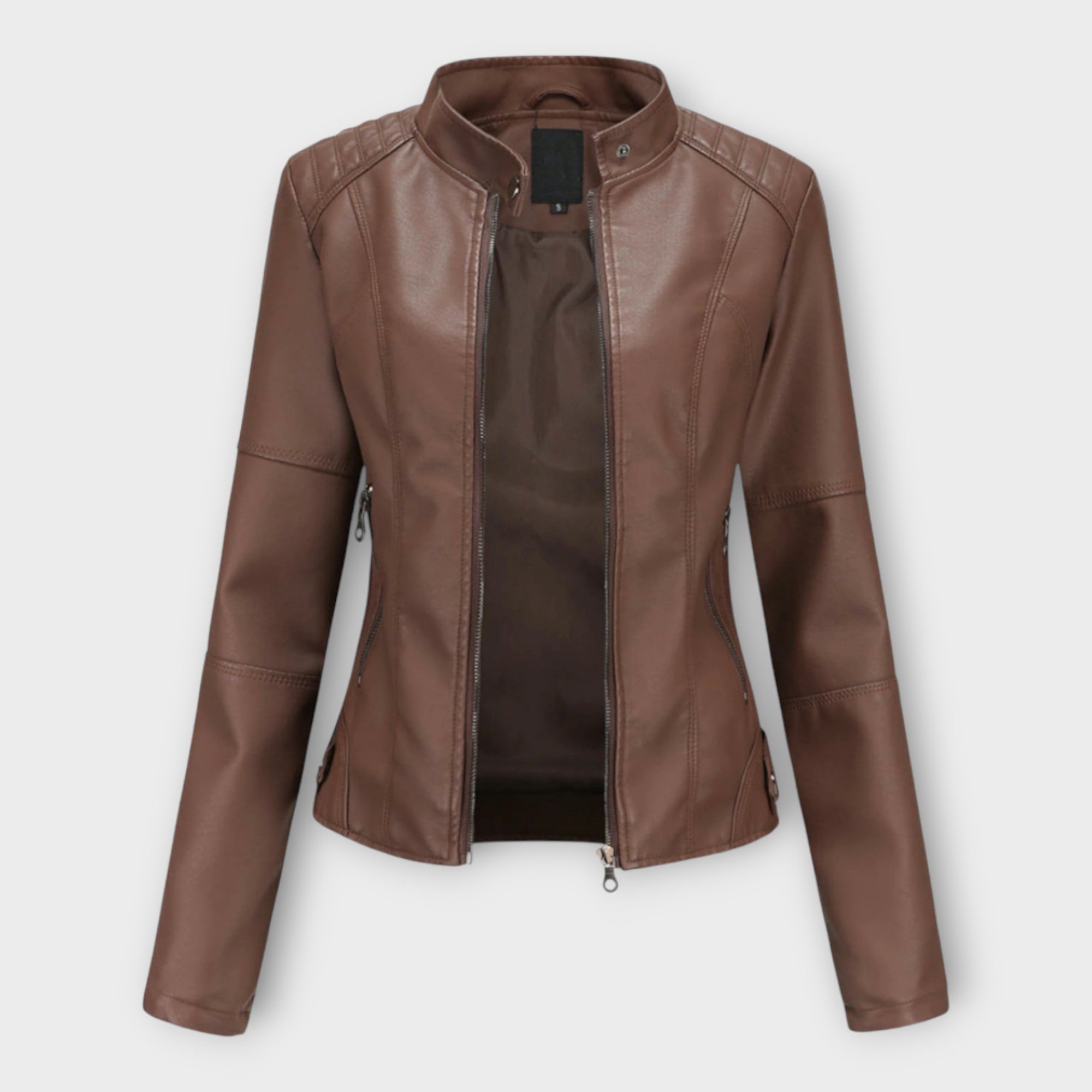 Elegante chaqueta de cuero de línea moderna y estética atemporal Luvamoda