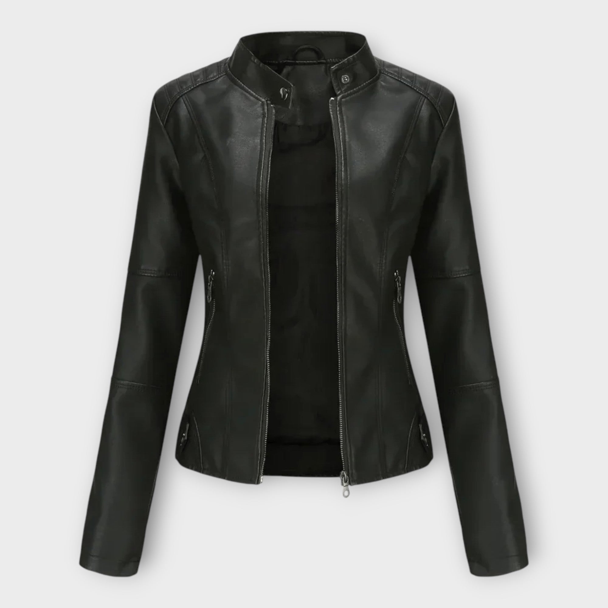 Chaqueta corta de cuero de moda con cremallera Luvamoda