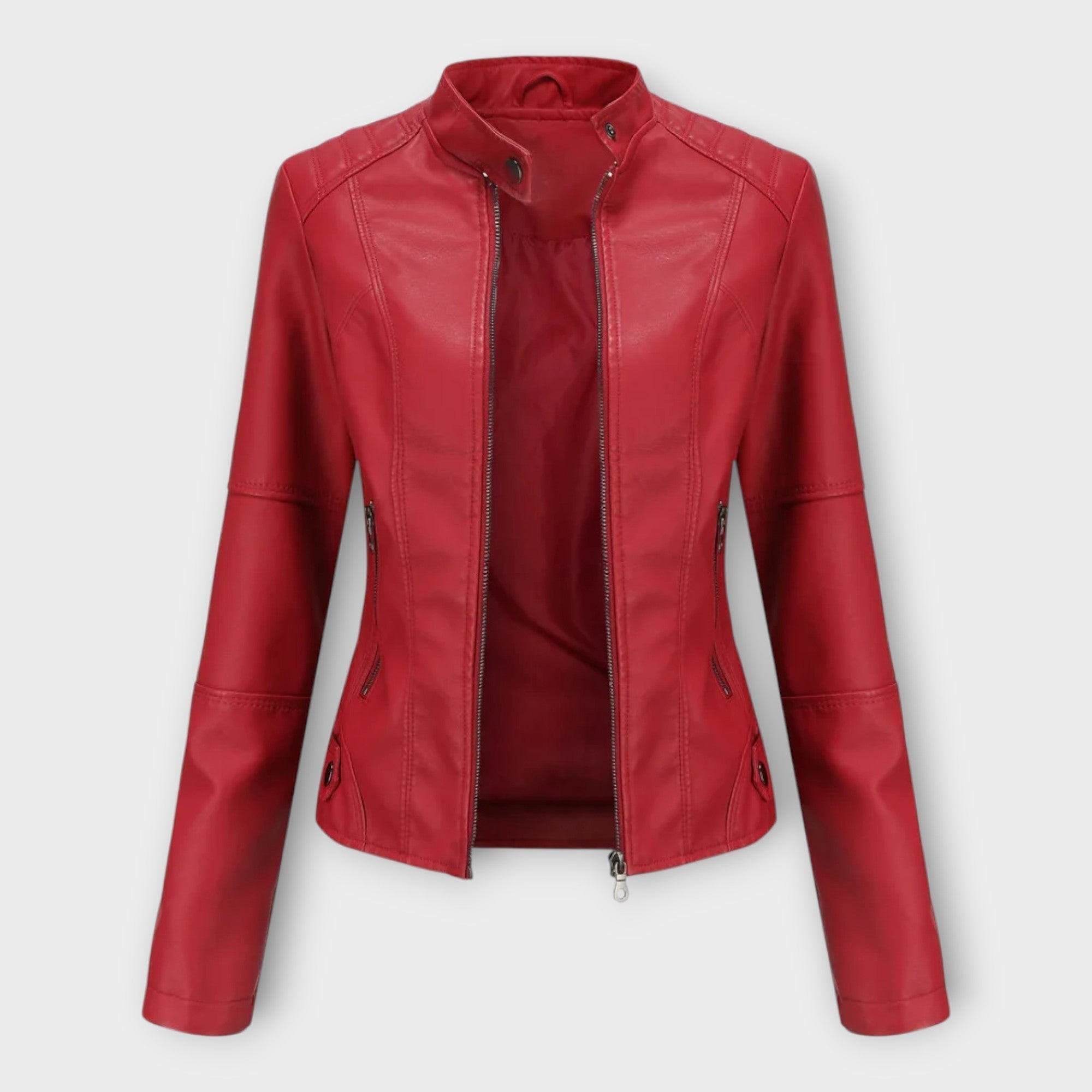 Chaqueta corta de cuero de moda con cremallera Luvamoda