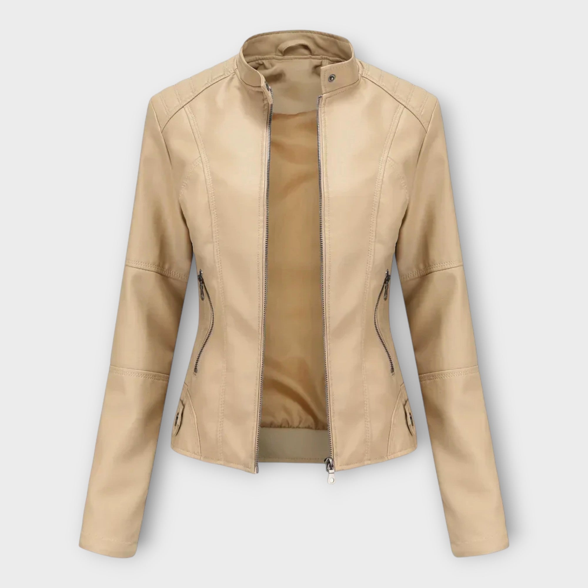 Chaqueta corta de cuero de moda con cremallera Luvamoda