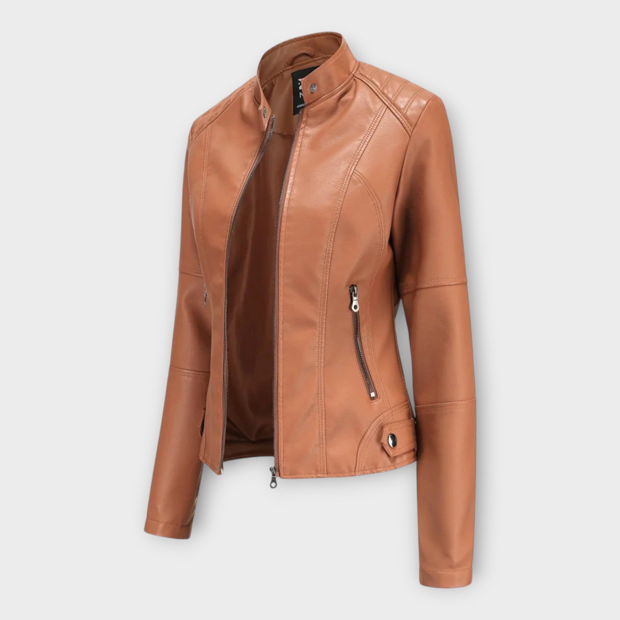 Chaqueta corta de cuero de moda con cremallera Luvamoda