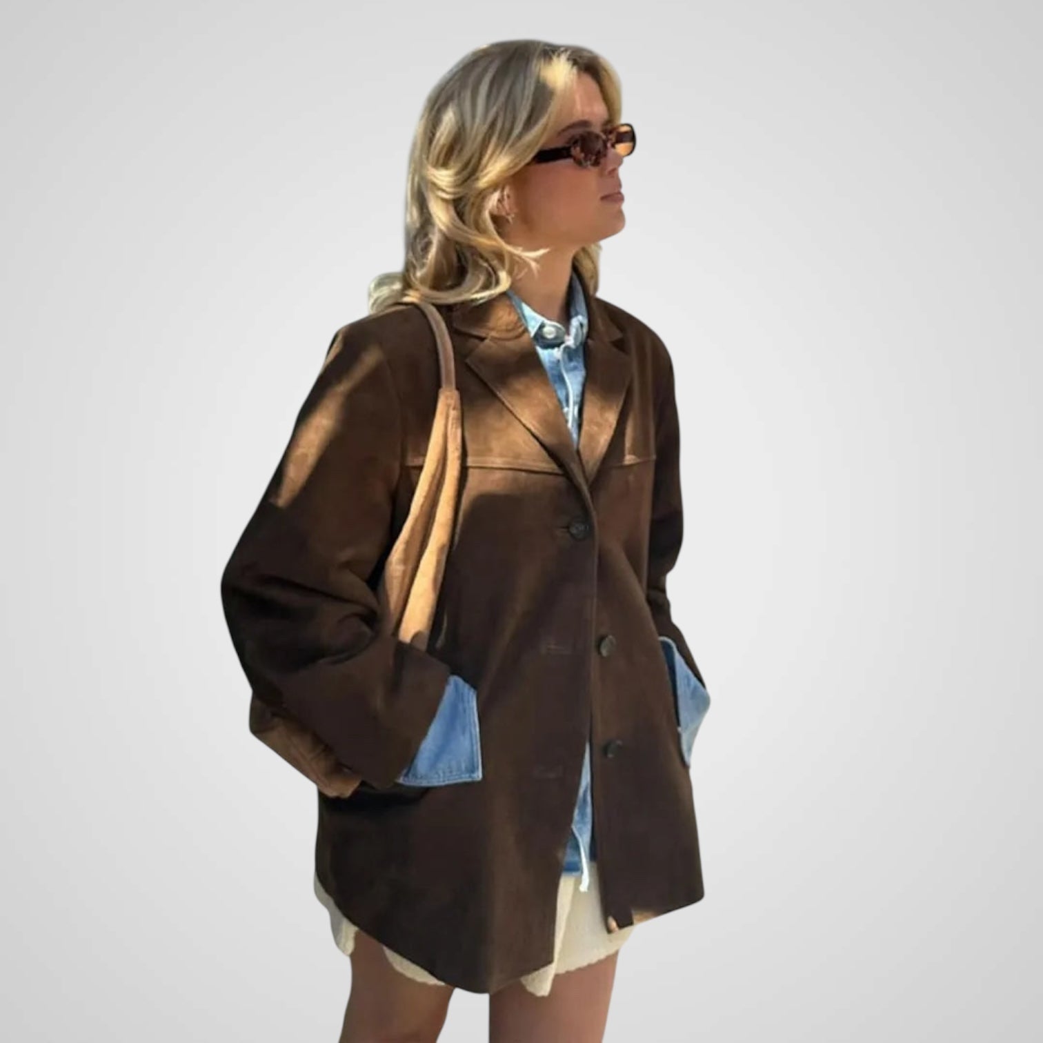Laila | Chaqueta clásica de ante marrón Luvamoda