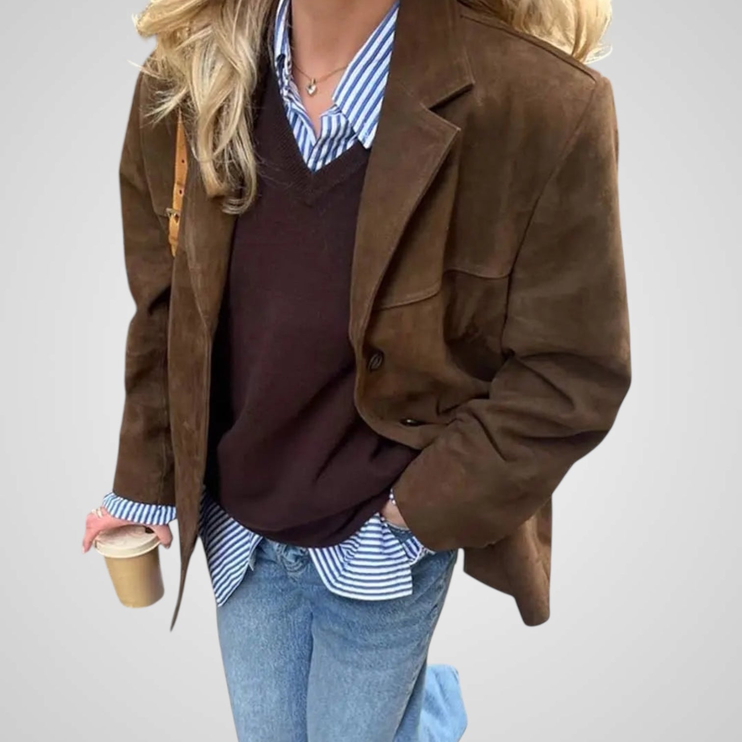 Laila | Chaqueta clásica de ante marrón Luvamoda