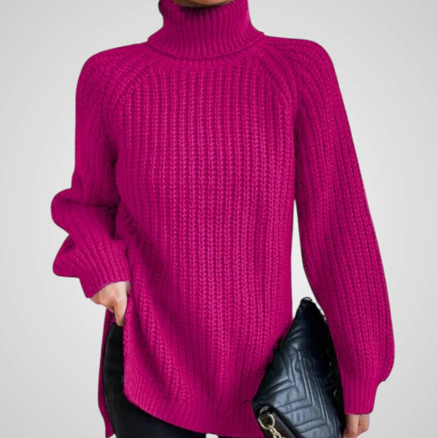 Suéter de punto con cuello alto y abertura para mujer Luvamoda