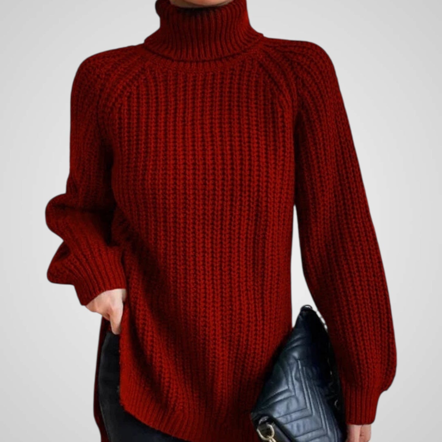 Suéter de punto con cuello alto y abertura para mujer Luvamoda