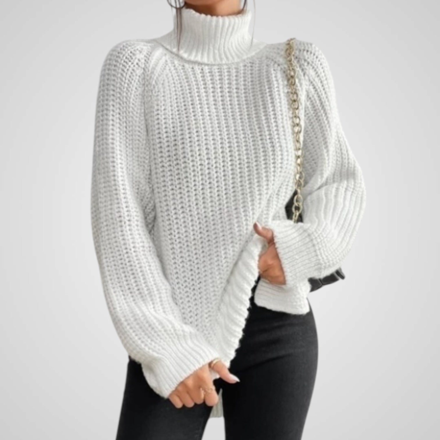 Suéter de punto con cuello alto y abertura para mujer Luvamoda