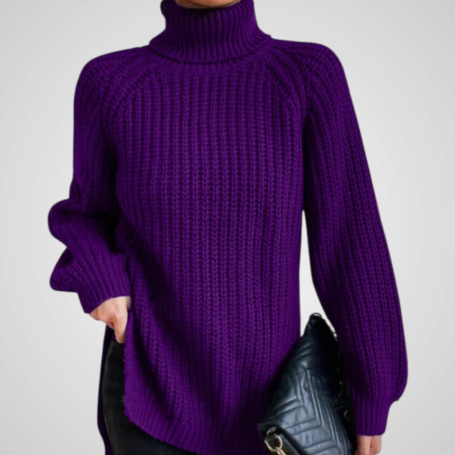Suéter de punto con cuello alto y abertura para mujer Luvamoda