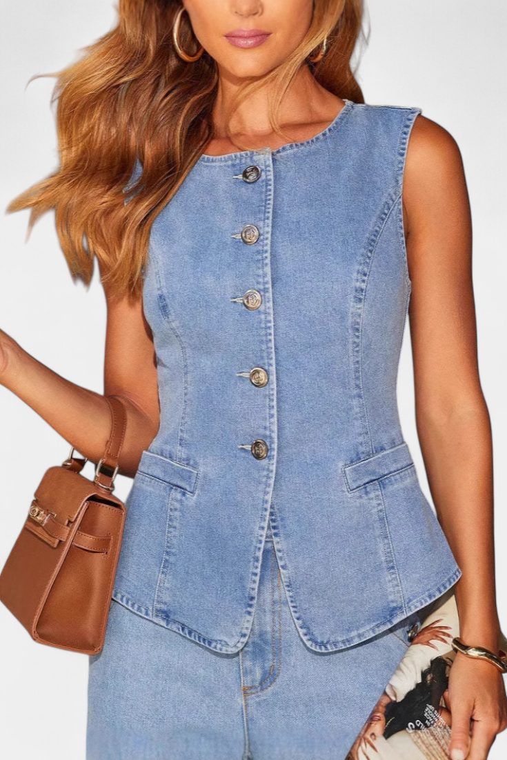 Conjunto de jeans Ludovica con chaleco ajustado y pantalón ancho LuvaModa