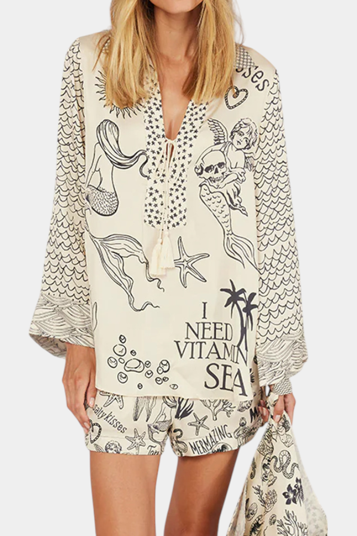 Conjunto de camisa estampada Amalia y pantalón corto elástico LuvaModa