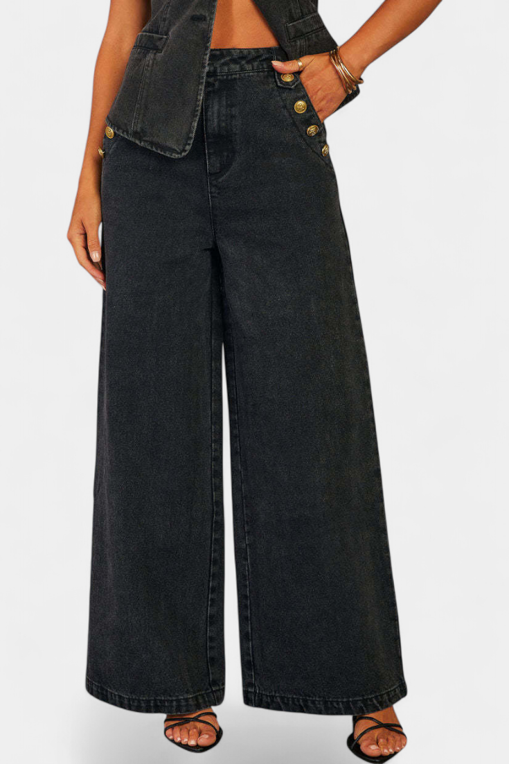 Conjunto de jeans Ludovica con chaleco ajustado y pantalón ancho LuvaModa