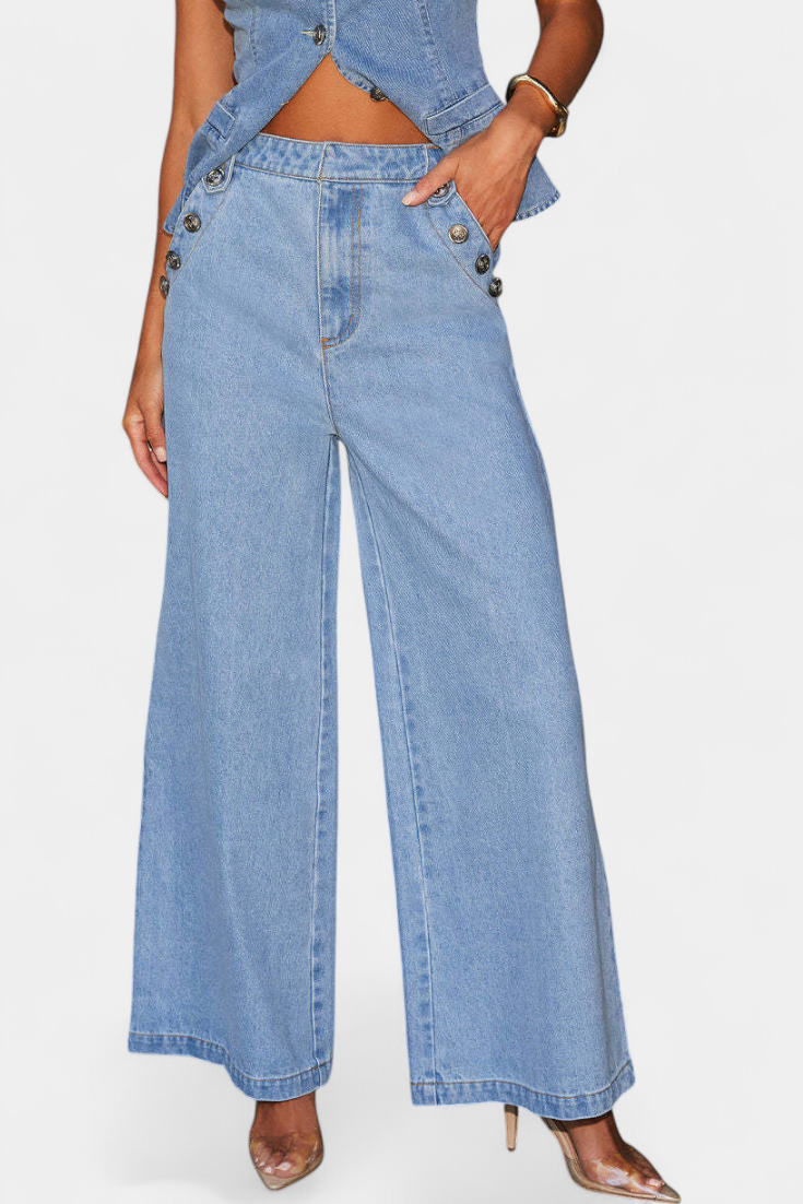Conjunto de jeans Ludovica con chaleco ajustado y pantalón ancho LuvaModa