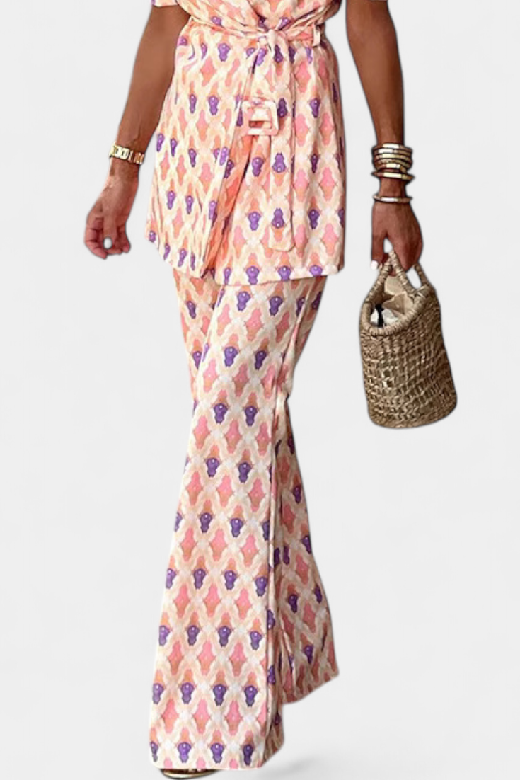 Conjunto Estampado Araceli, Blazer y Pantalón Campana LuvaModa