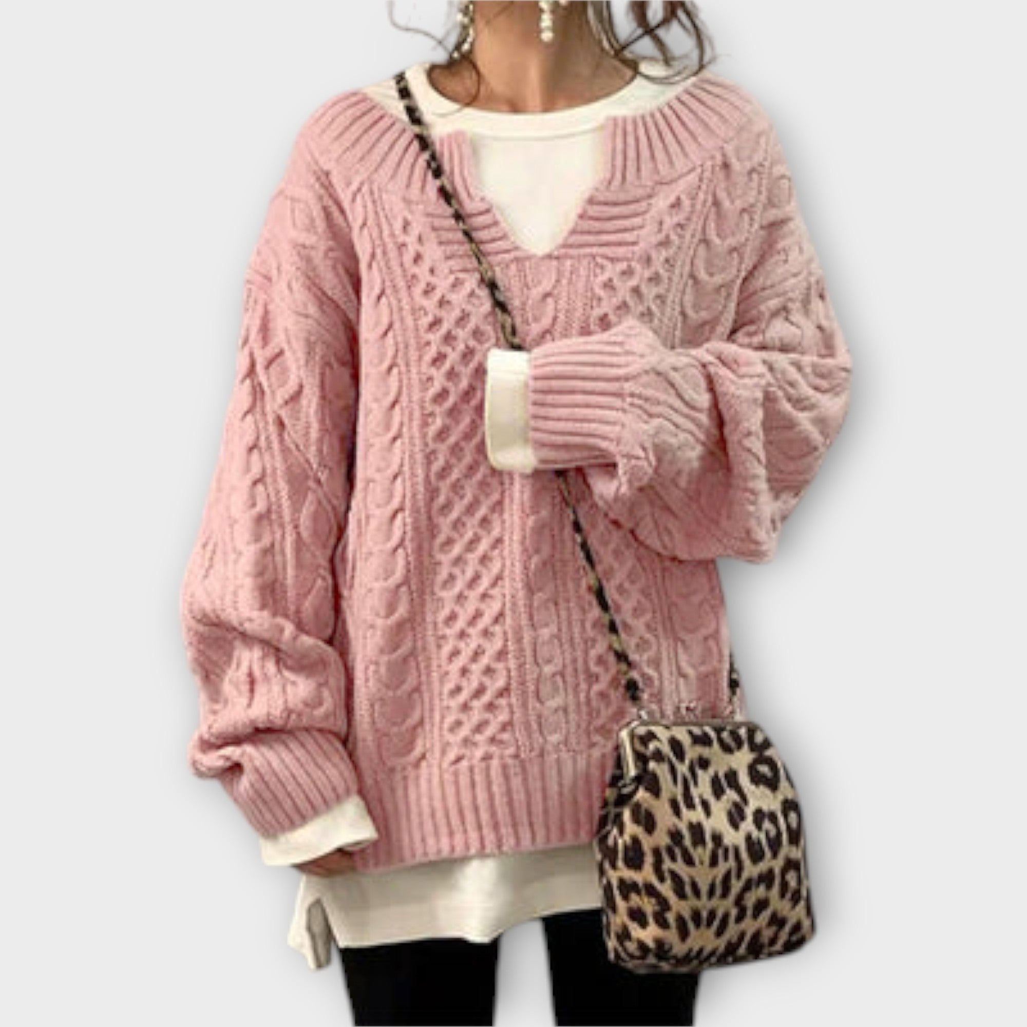 Suéter de punto extra grande con diseño trenzado. Luvamoda