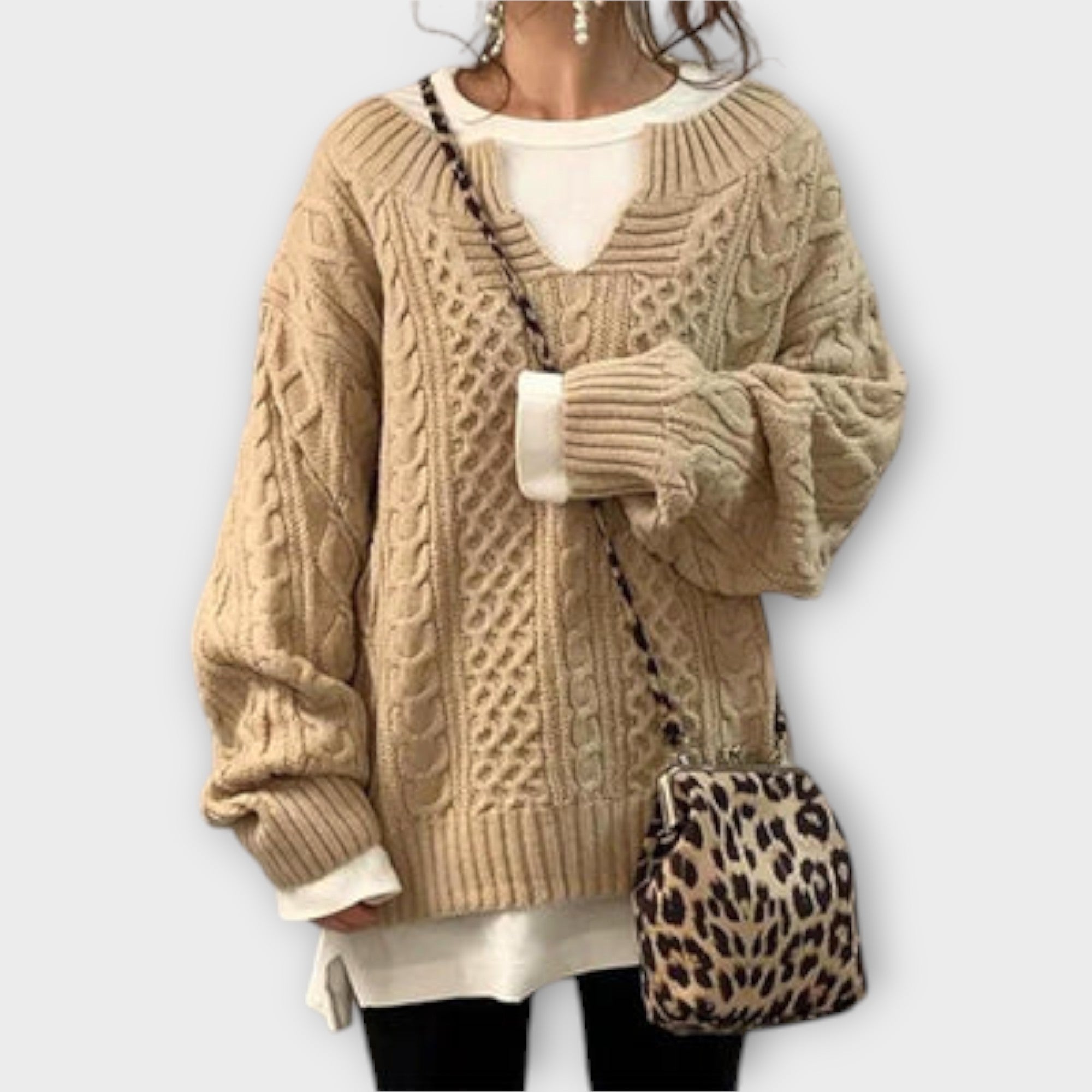 Suéter de punto extra grande con diseño trenzado. Luvamoda