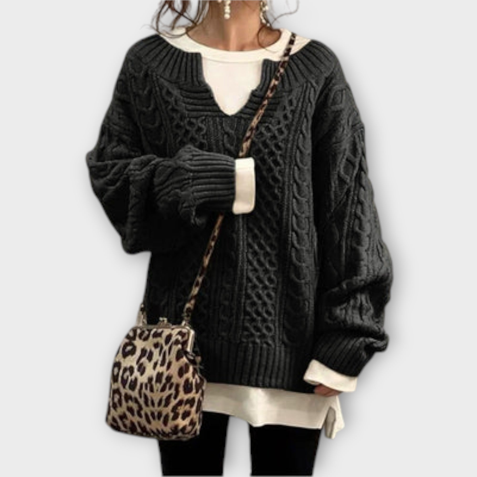 Suéter de punto extra grande con diseño trenzado. Luvamoda
