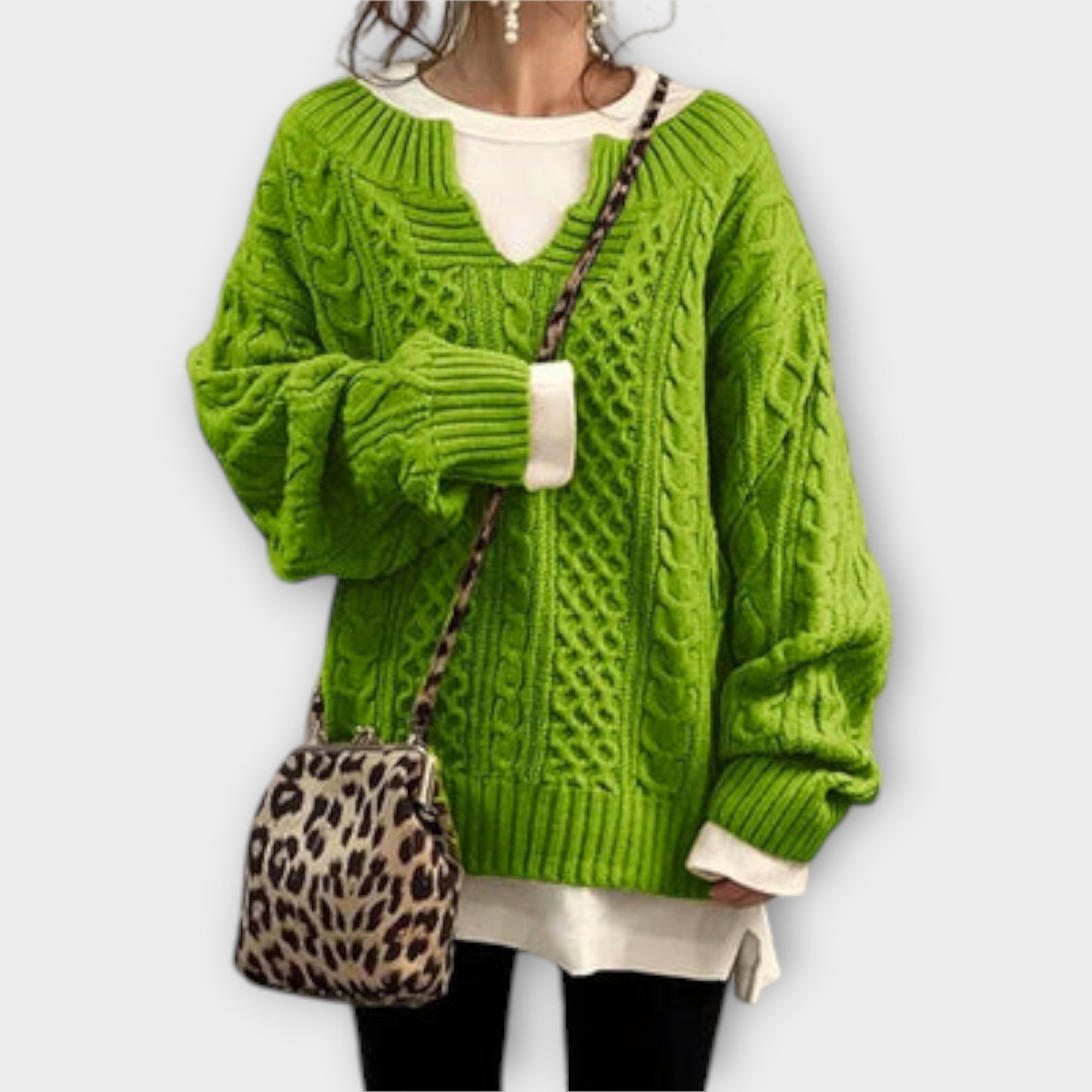 Suéter de punto extra grande con diseño trenzado. Luvamoda