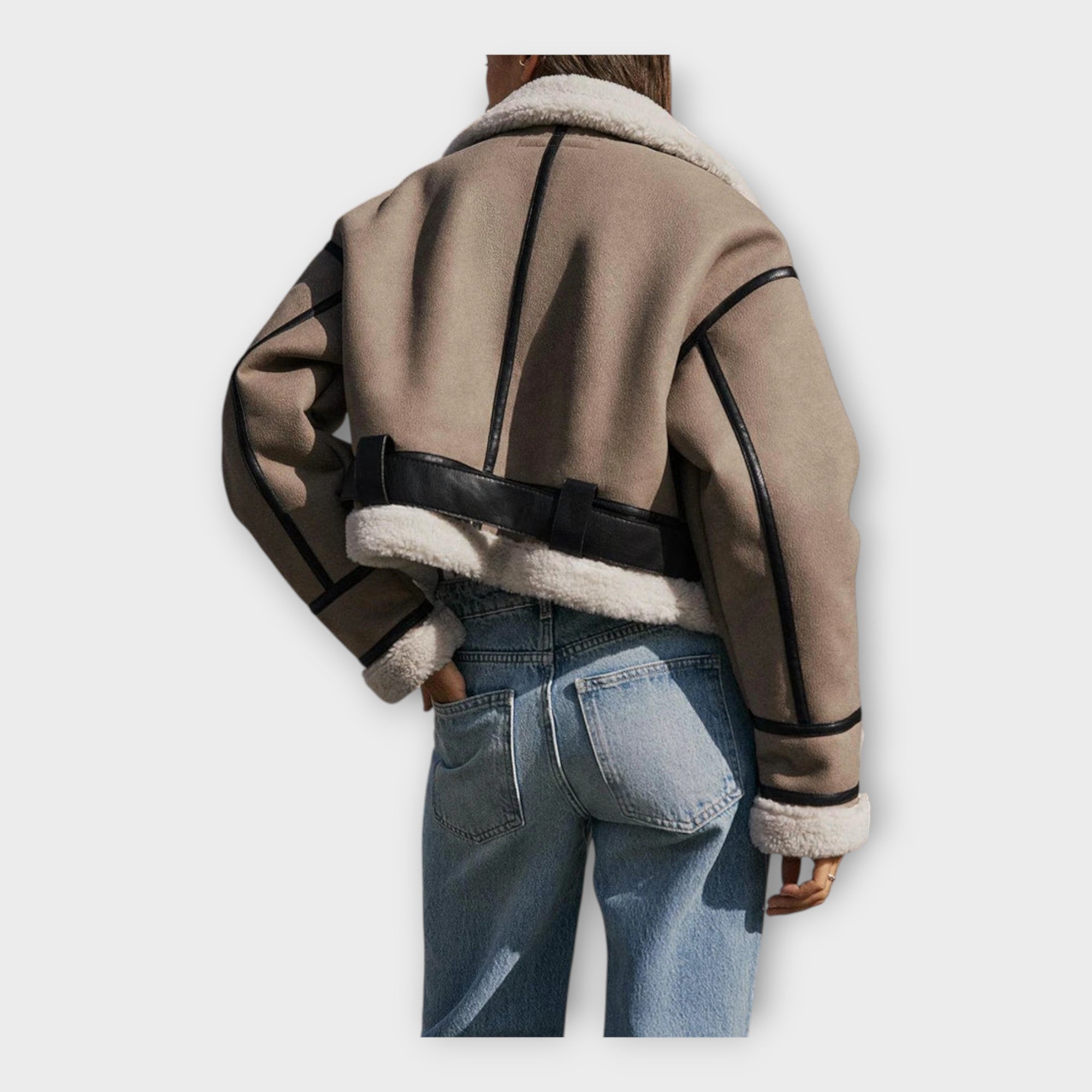 Chaqueta de cuero con forro y cinturón Luvamoda