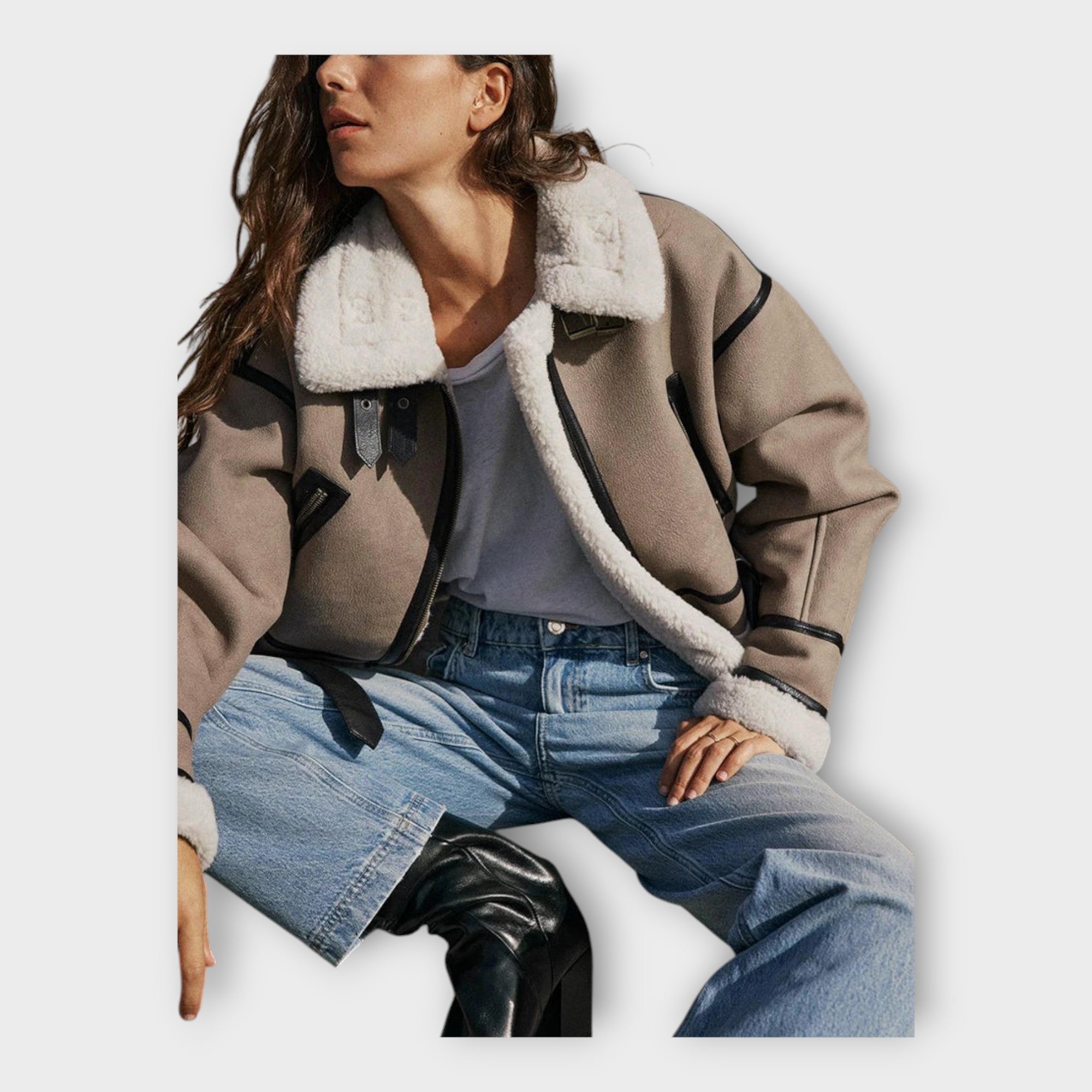 Chaqueta de cuero con forro y cinturón Luvamoda