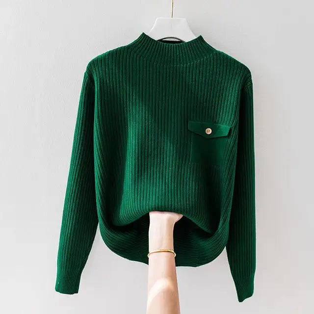 Elegante jersey de cuello alto de punto Luvamoda