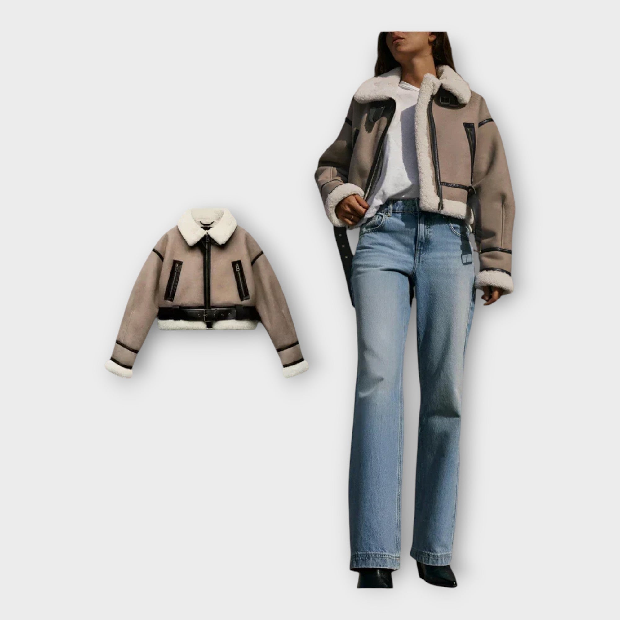 Chaqueta de cuero con forro y cinturón Luvamoda
