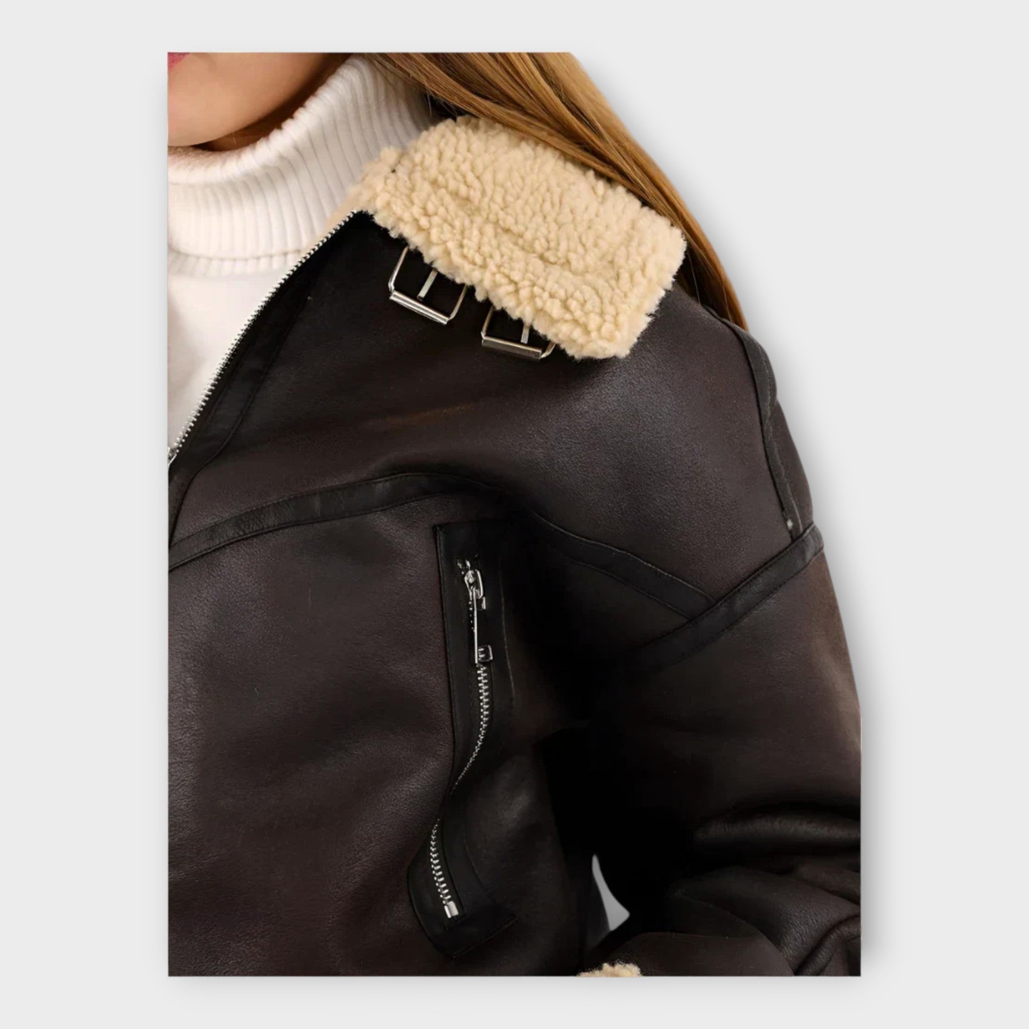 Chaqueta de cuero moderna con forro y cinturón Luvamoda