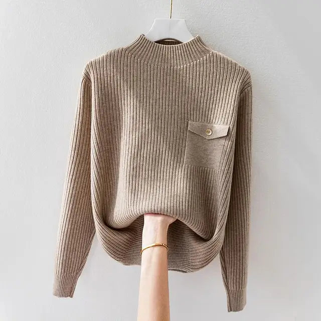 Elegante jersey de cuello alto de punto Luvamoda