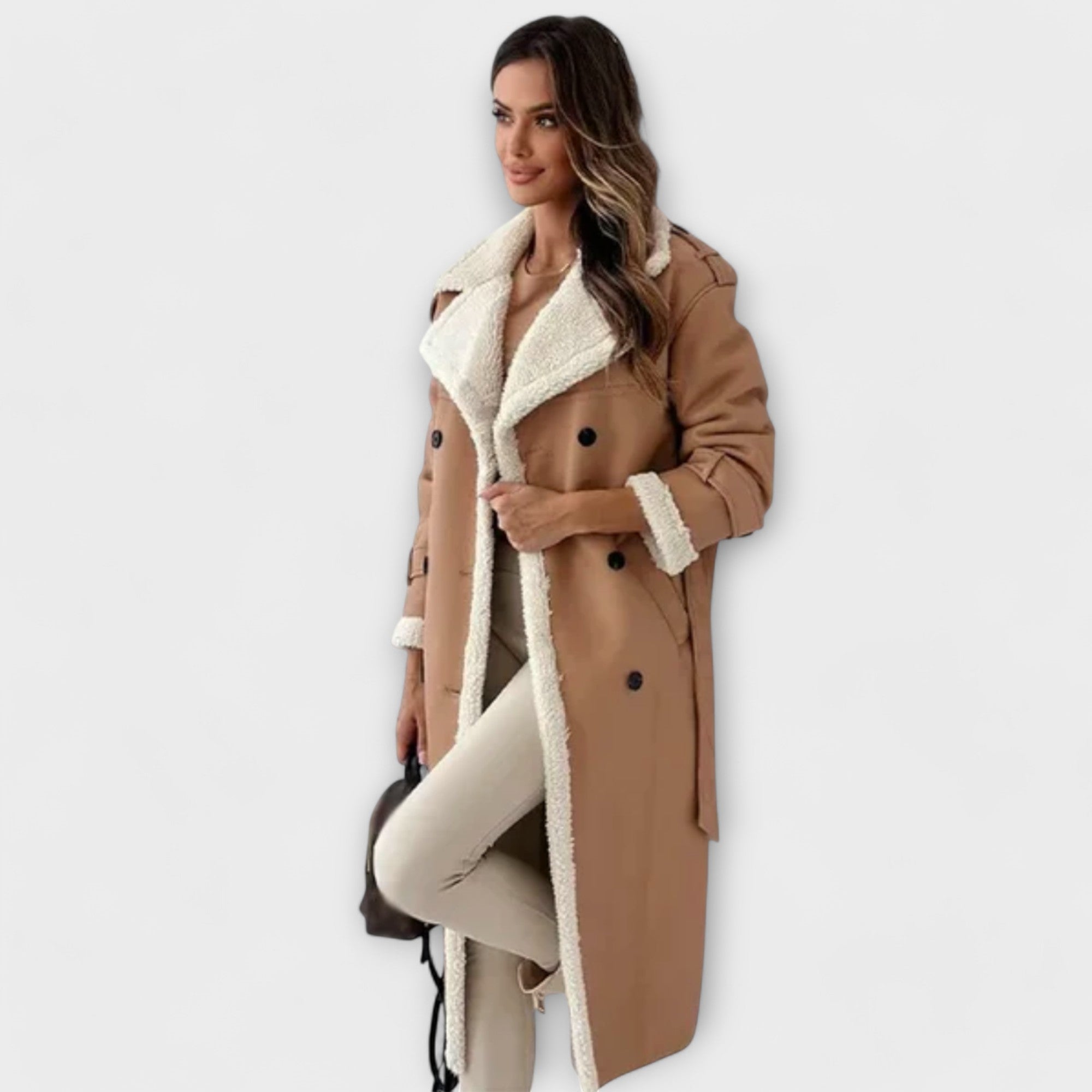 María – Abrigo largo clásico con forro polar y cuello de piel Luvamoda
