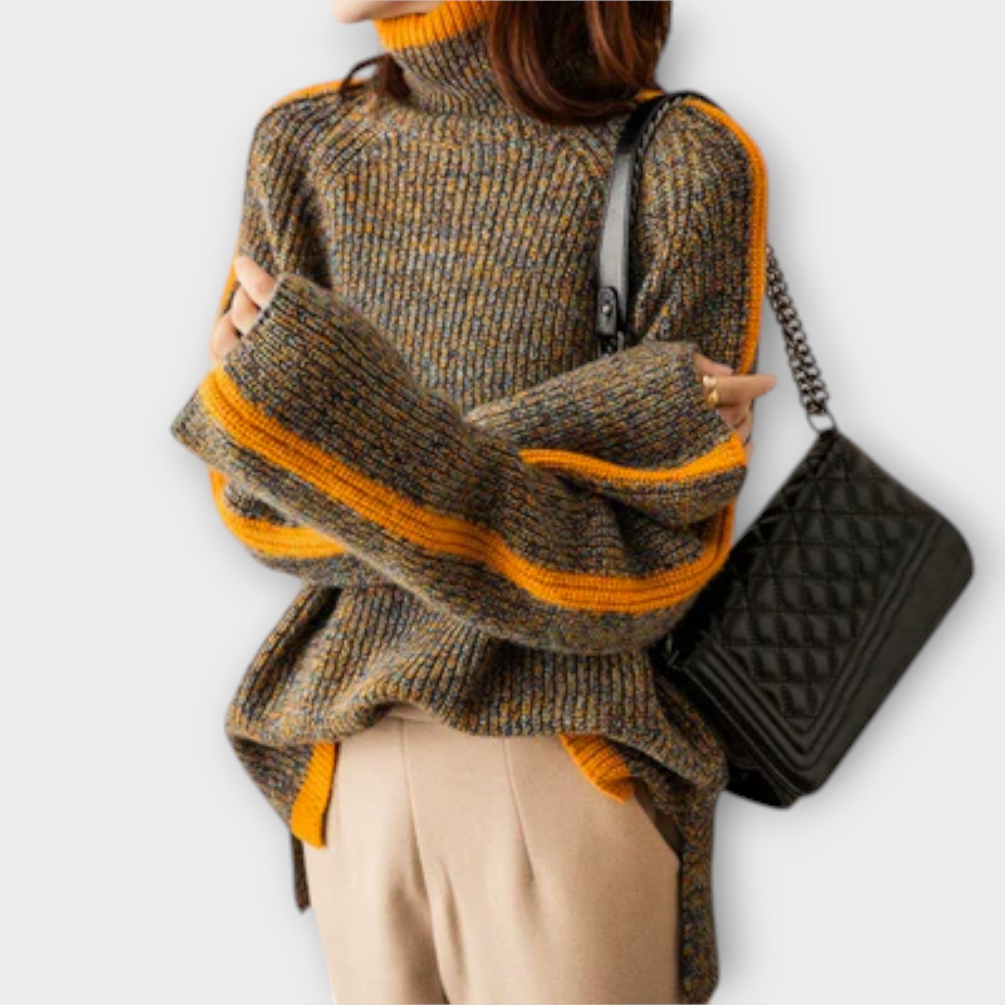 Breseis - Suéter vintage de cuello alto Luvamoda