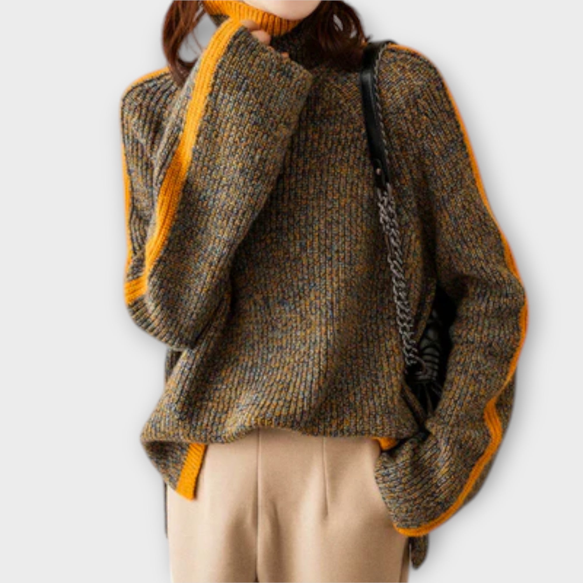 Breseis - Suéter vintage de cuello alto Luvamoda