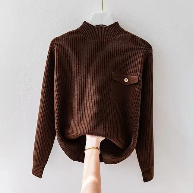 Elegante jersey de cuello alto de punto Luvamoda