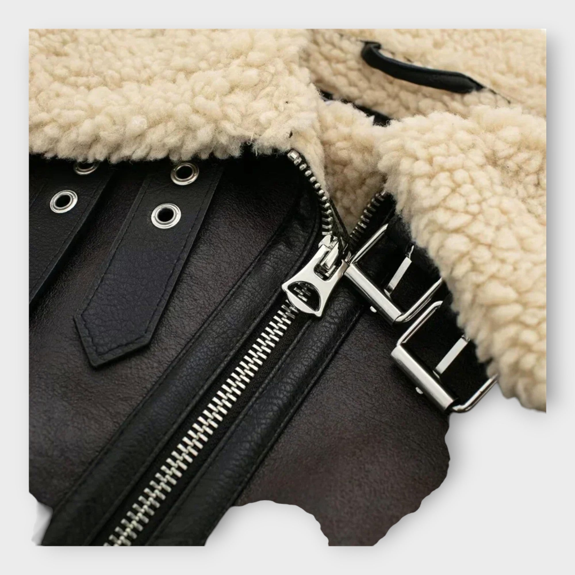 Chaqueta corta de cuero con pelo y cinturón Luvamoda