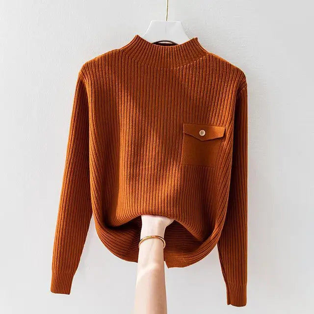 Elegante jersey de cuello alto de punto Luvamoda