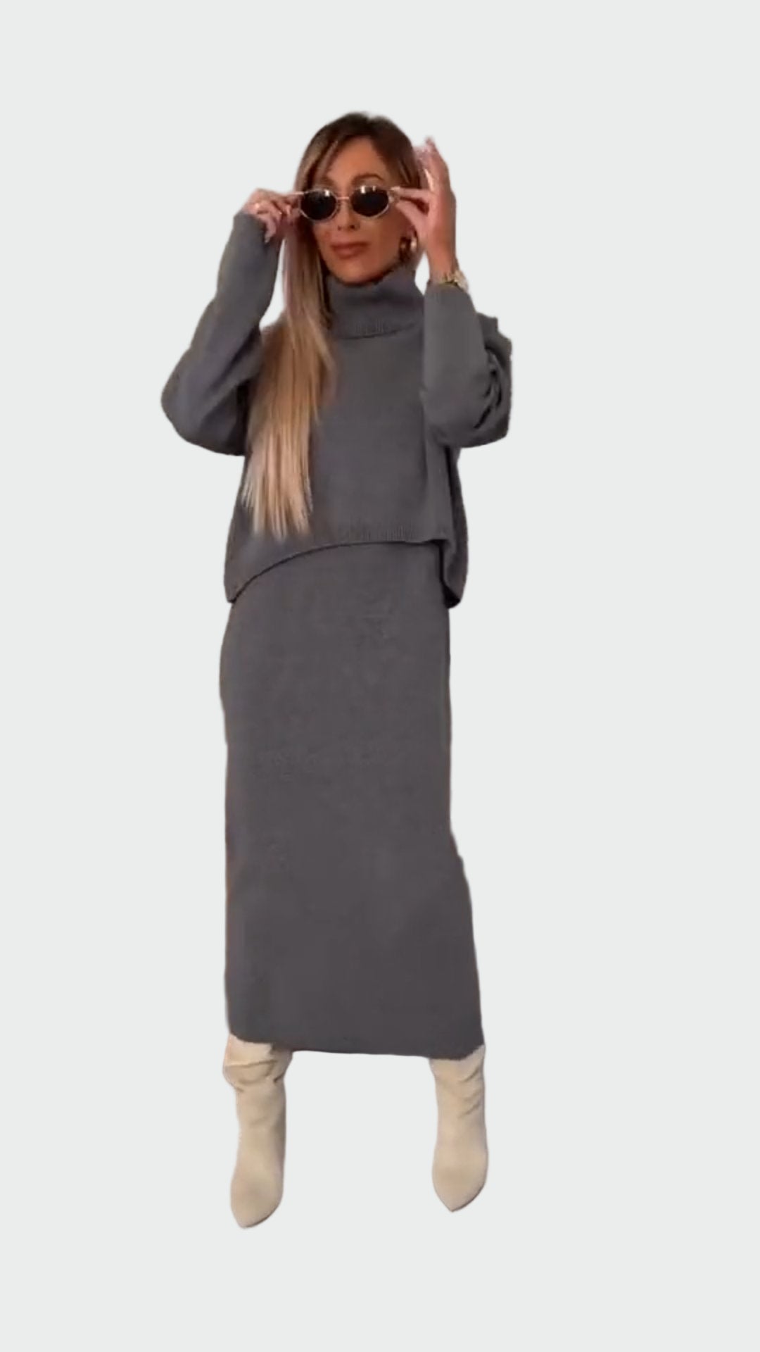 Conjunto de vestido y suéter de cuello alto LuvaModa