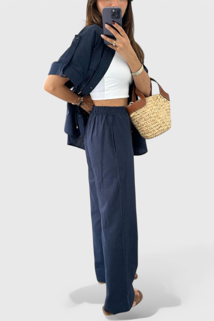 Conjunto de dos piezas Lani Relaxed Fit con camisa y pantalón LuvaModa