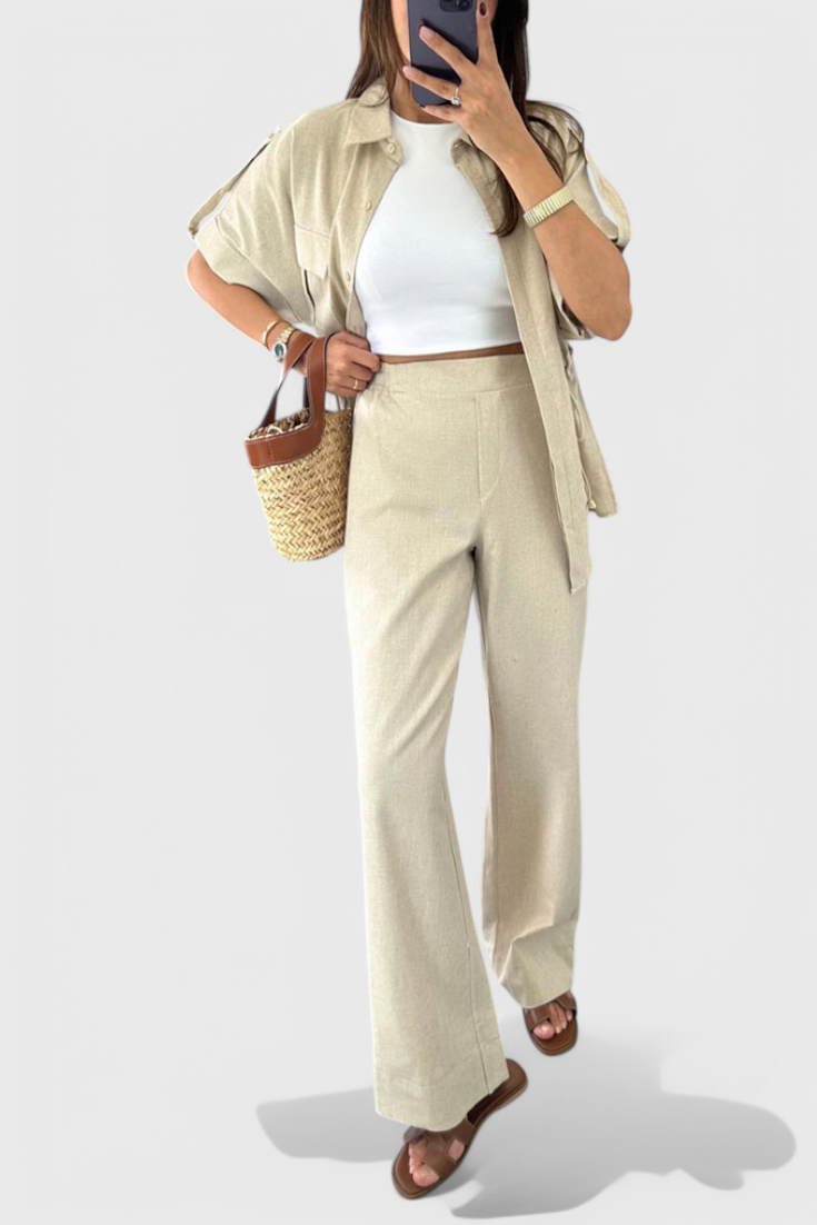 Conjunto de dos piezas Lani Relaxed Fit con camisa y pantalón LuvaModa