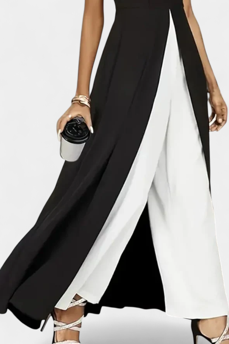 Conjunto elegante de pantalón ancho sin mangas de dos tonos Alicia LuvaModa