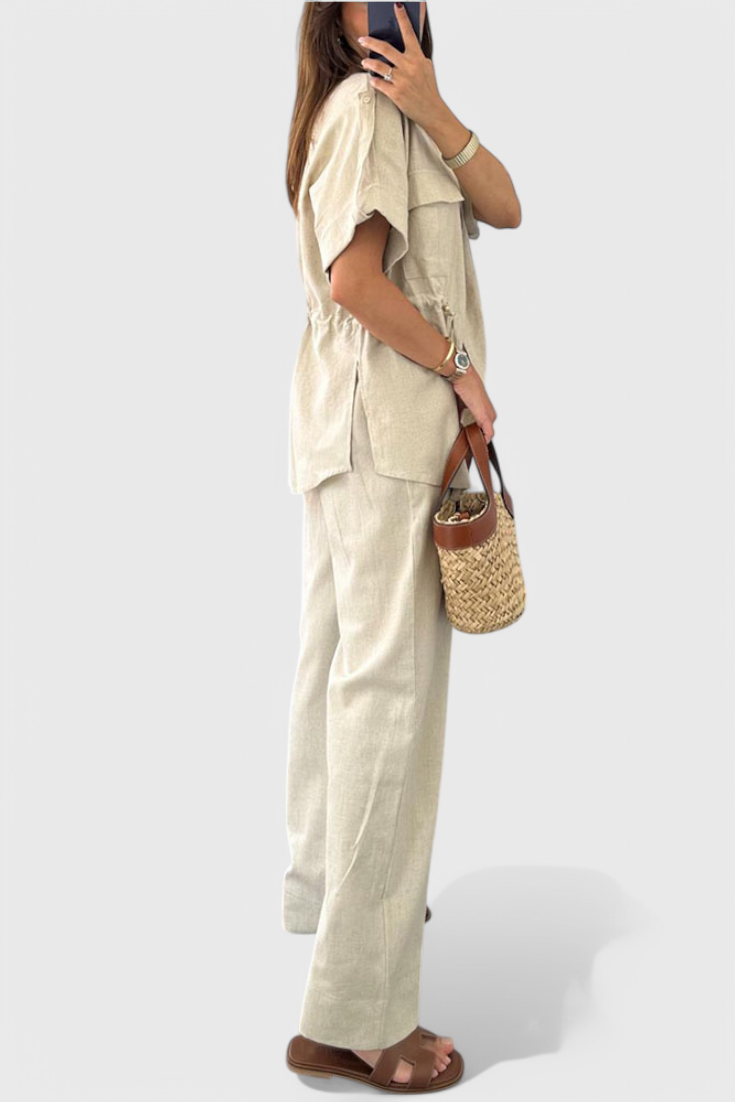 Conjunto de dos piezas Lani Relaxed Fit con camisa y pantalón LuvaModa