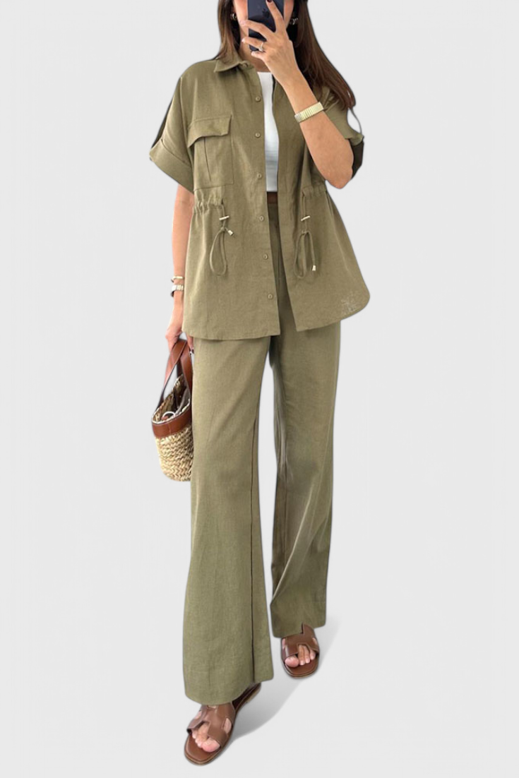 Conjunto de dos piezas Lani Relaxed Fit con camisa y pantalón LuvaModa