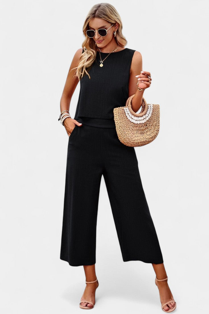Conjunto Lavinia Boho con top vaporoso y pantalones cortos en lino y algodón LuvaModa